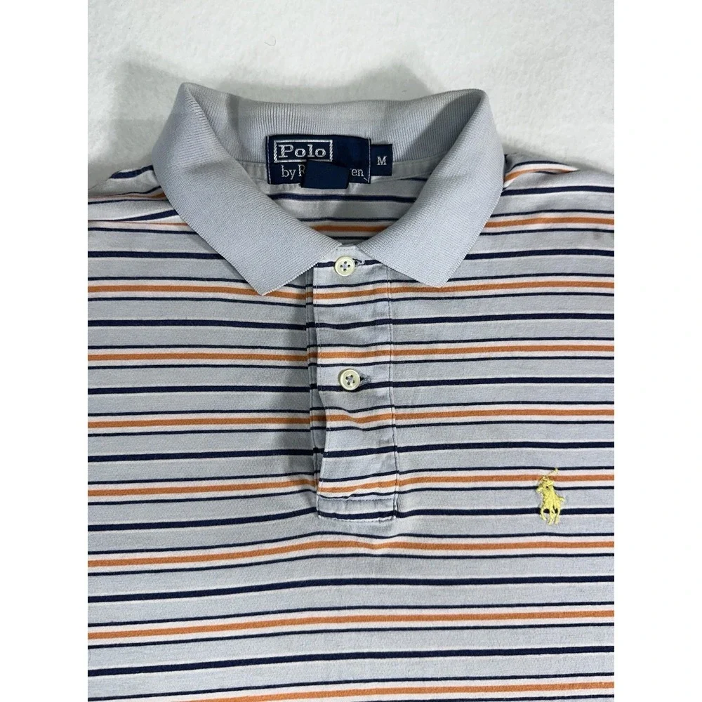 Polo Ralph Lauren Mens Medium Striped Polo Shirt Cotton Short Sleeve Casual Top